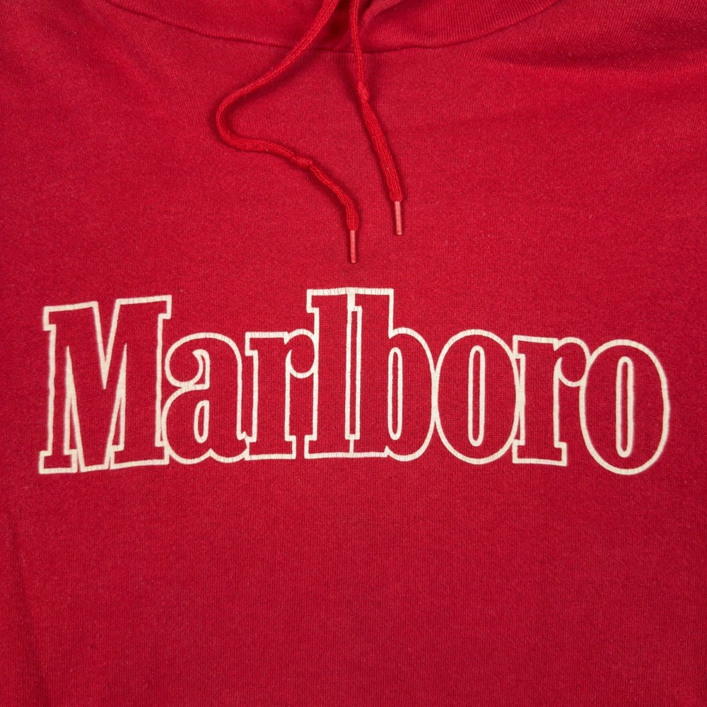 Vtg 90s Marlboro Hoodie Mens Large Red Spellout Tultex USA Made Streetwear - Picture 3 of 12